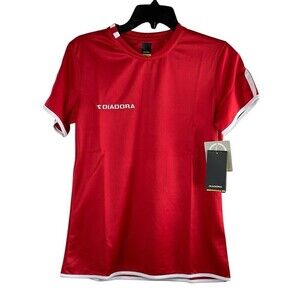 Diadora DiaDry Short Sleeve Women's Athletic Soccer Running Jersey Red White S
